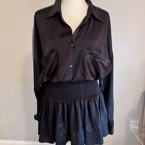Black Long Sleeve Button-Up Blouse and Skirt Set by Koch size small